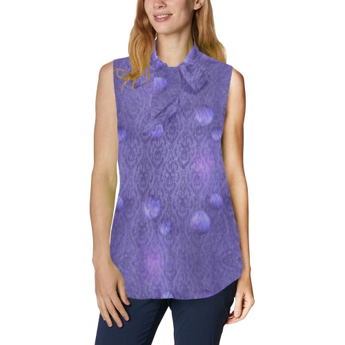 Purple by Nico Bielow Women's Bow Tie V-Neck Sleeveless Shirt (Model T69)