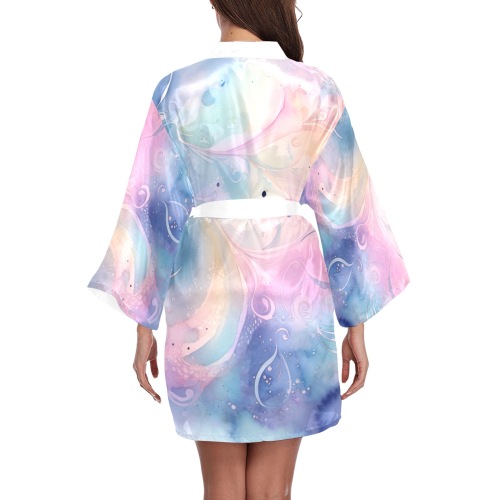 Pastel Rainbow Swirls Long Sleeve Kimono Robe