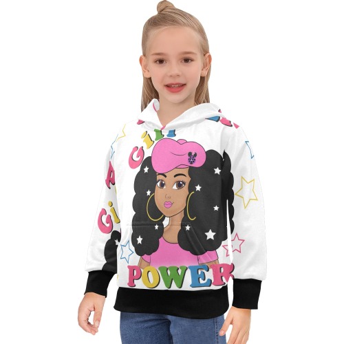 girl power Big Girls' Long Sleeve Hoodie (Model H57)