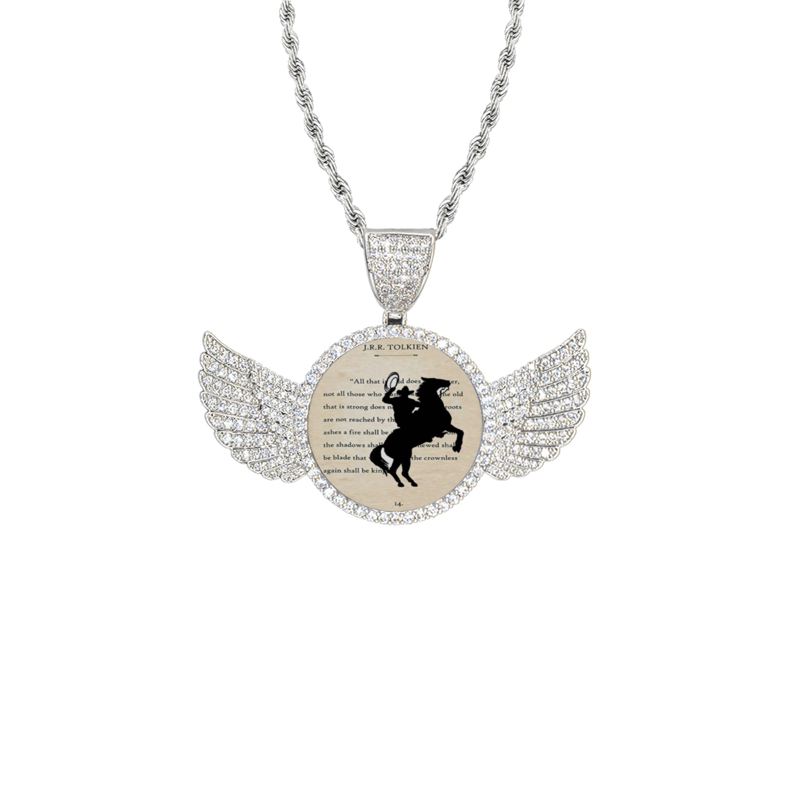 28MNU8 Wings Silver Photo Pendant with Rope Chain