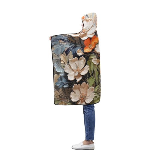 Stunning art of fantasy flowers. Heavy oil brush. Flannel Hooded Blanket 50''x60''