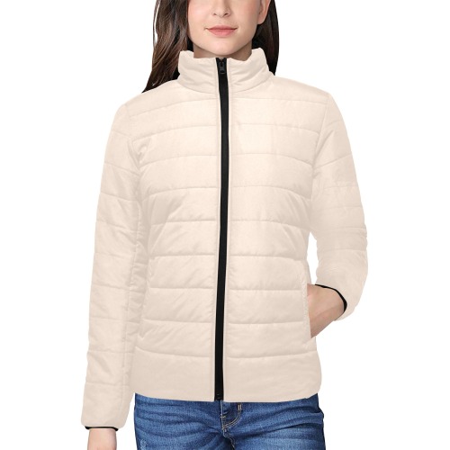 color champagne pink Women's Stand Collar Padded Jacket (Model H41)