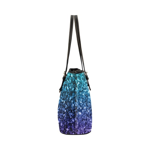 Aqua blue ombre faux glitter sparkles Leather Tote Bag/Small (Model 1651)