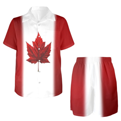 Canada Day Beach Set Men's Shirt and Shorts Outfit with Pocket (Set 26)