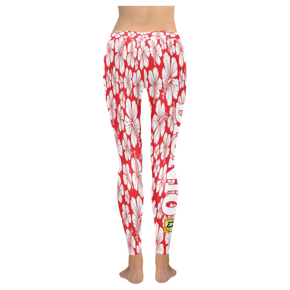 DIONIO Clothing - Ladies' White Flowers & Red Leggings Women's Low Rise Leggings (Invisible Stitch) (Model L05)
