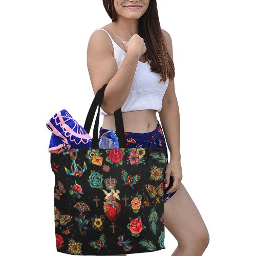 Tattoo Motif All Over Print Canvas Tote Bag/Large (Model 1699)