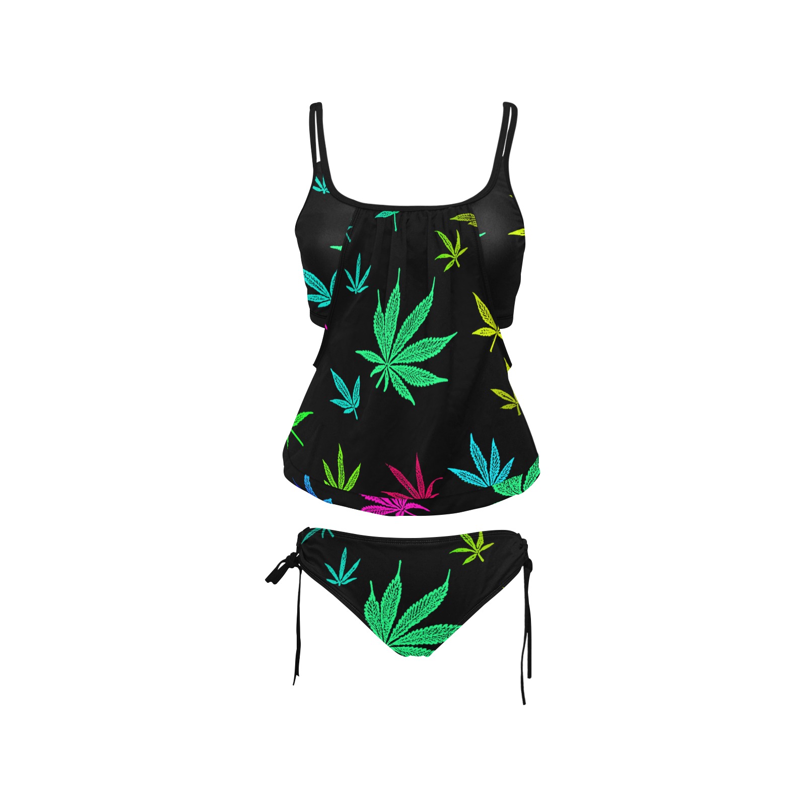 Rainbow Pot Leaves Cover Belly Tankini Swimsuit (Model S25)