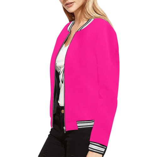 Deep Pink Fuchsia WBJ All Over Print Bomber Jacket for Women (Model H21)