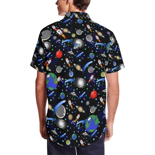 Galaxy Universe Men's Short Sleeve Shirt with Lapel Collar (Model T54)