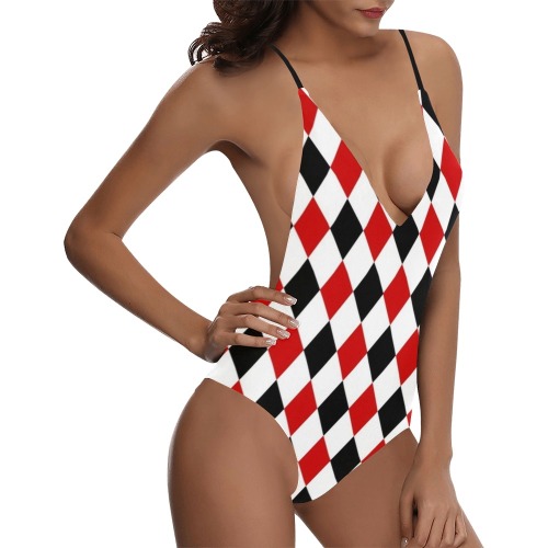DIAMOND PATTERN Sexy Lacing Backless One-Piece Swimsuit (Model S10)