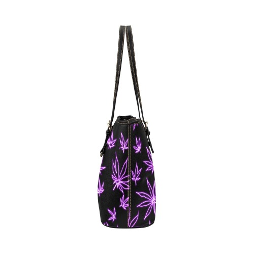 neon pot purple Leather Tote Bag/Large (Model 1651)