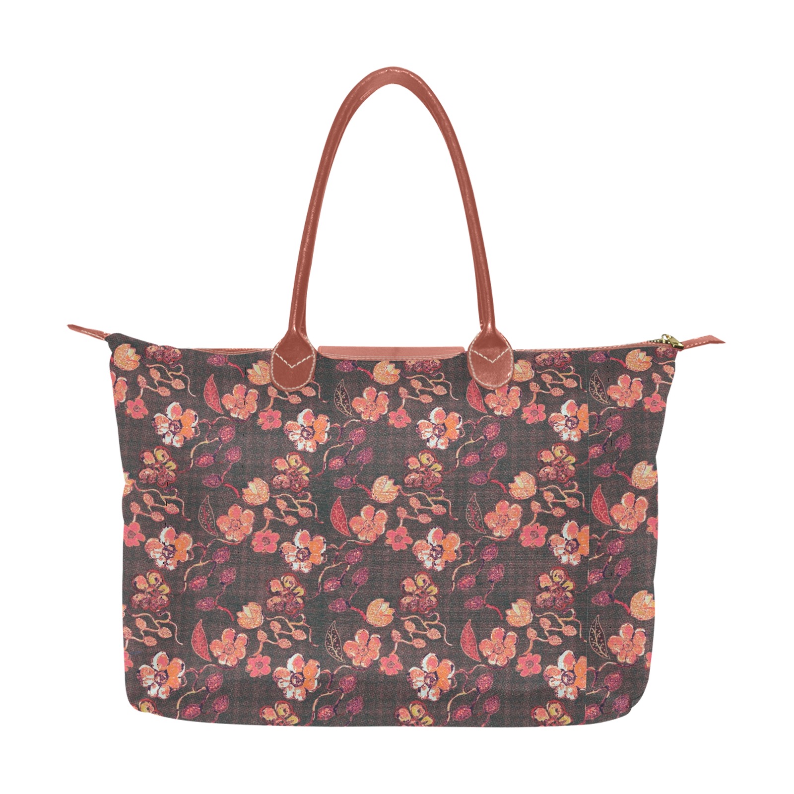 Brown-Orange Floral Vintage Single-Shoulder Lady Handbag (Model 1714)