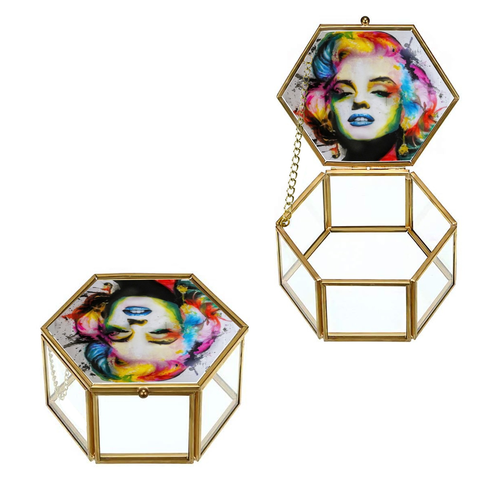 Grafitti marilyn Hexagon Glass Jewelry Box