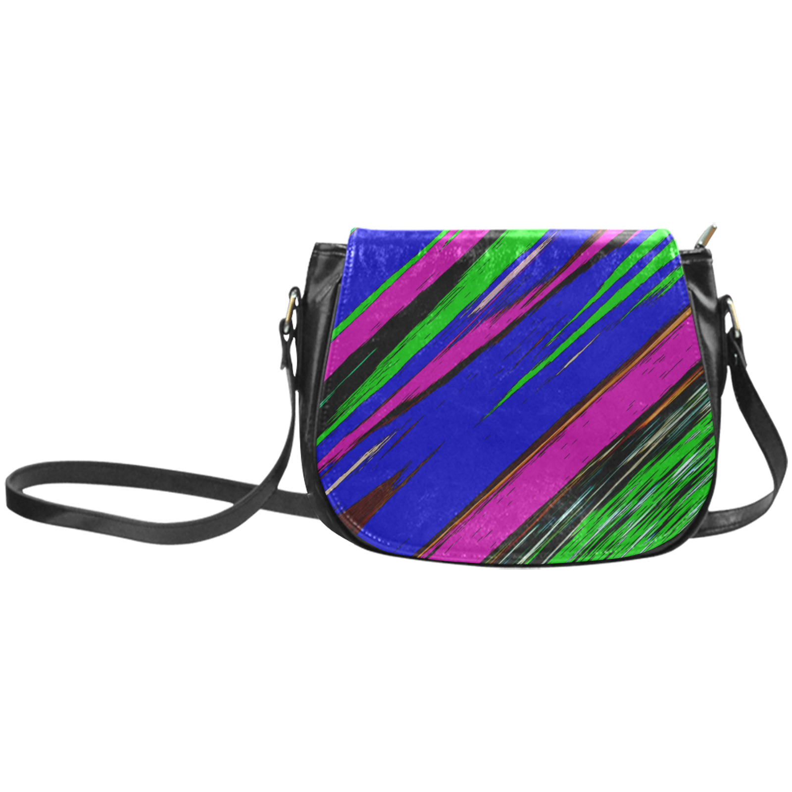 Diagonal Green Blue Purple And Black Abstract Art Classic Saddle Bag/Small (Model 1648)