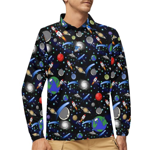 Galaxy Universe Men's Long Sleeve Polo Shirt (Model T73)