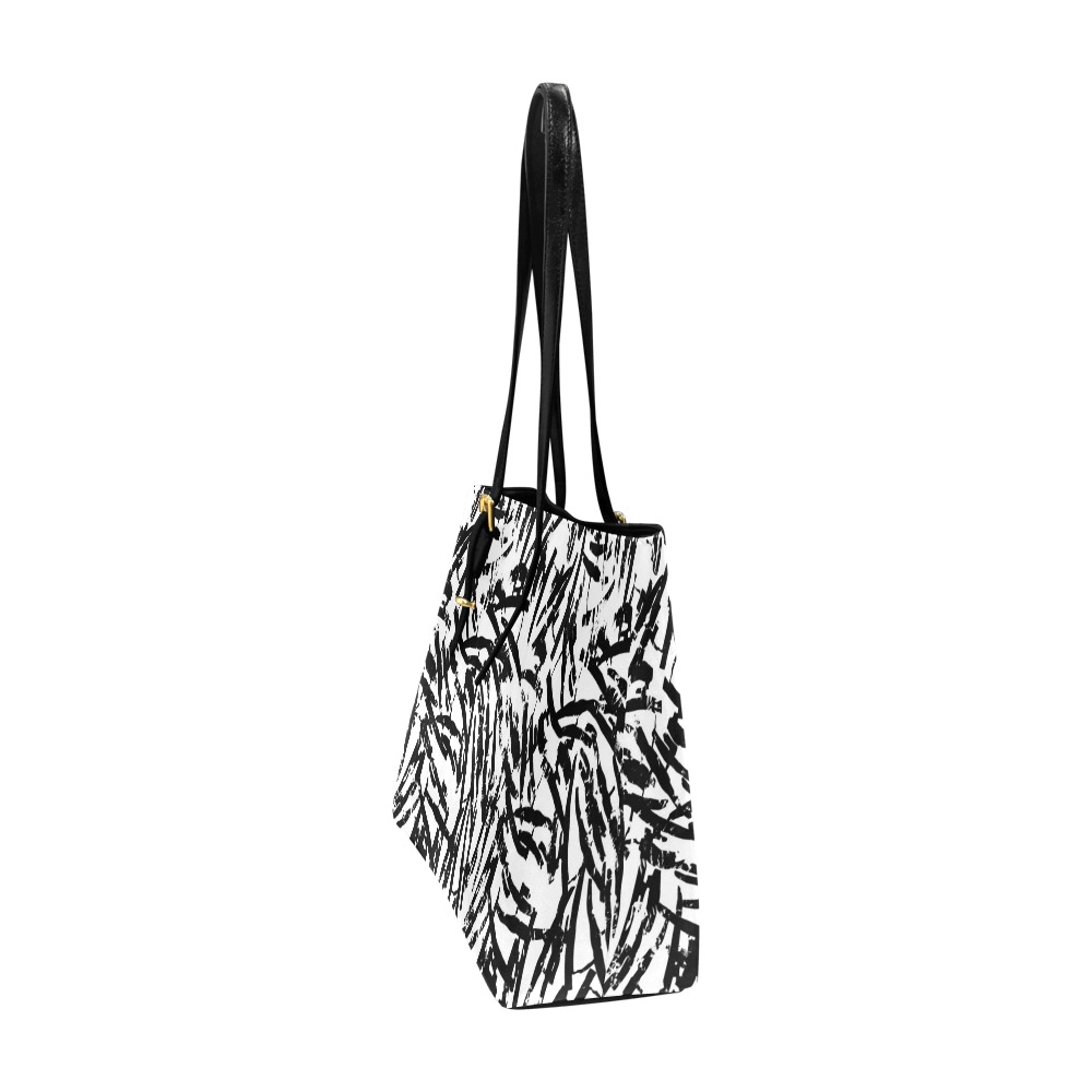 Brush Stroke Black and White Euramerican Tote Bag/Large (Model 1656)