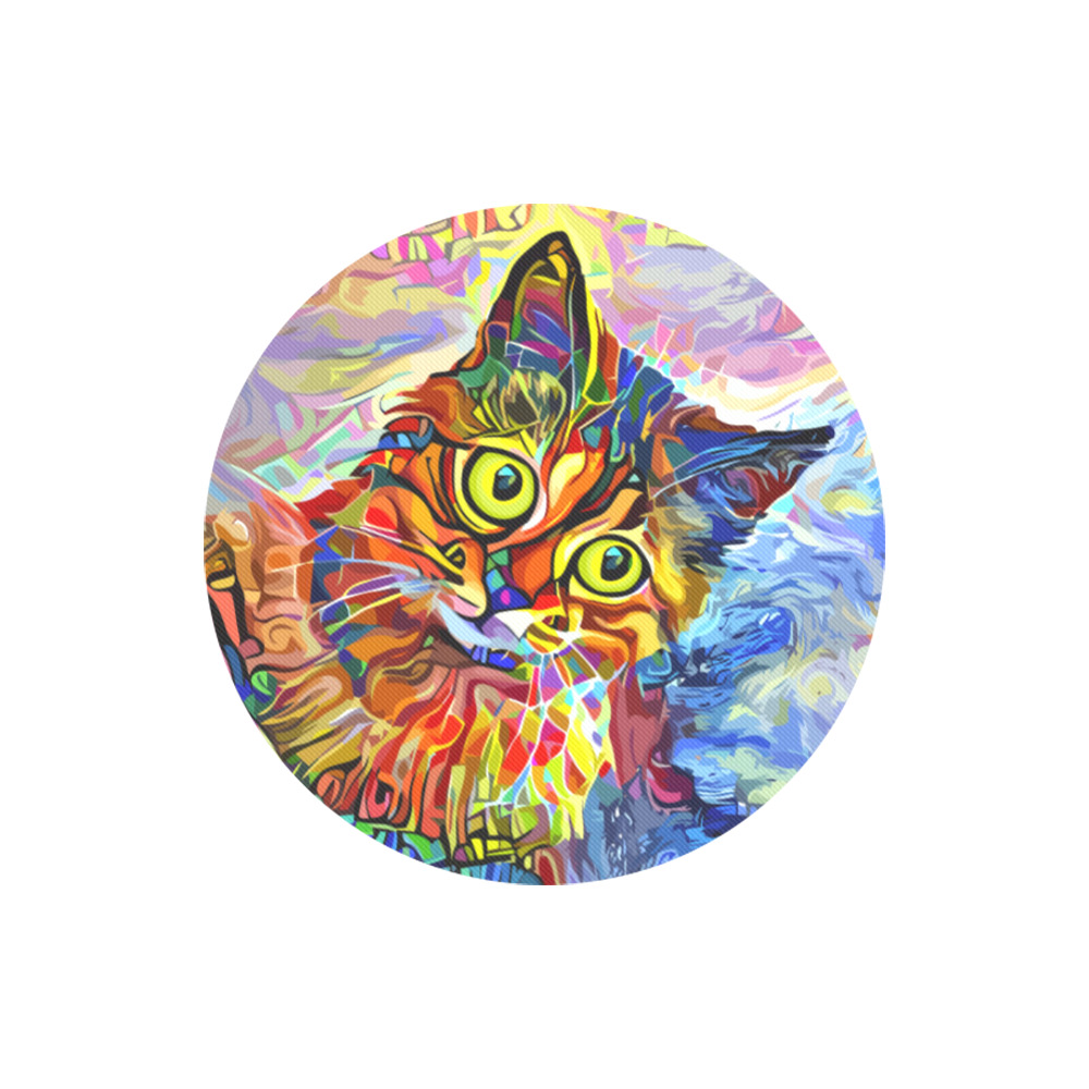 Abstract Cat Face Artistic Pet Portrait Painting Round Mousepad