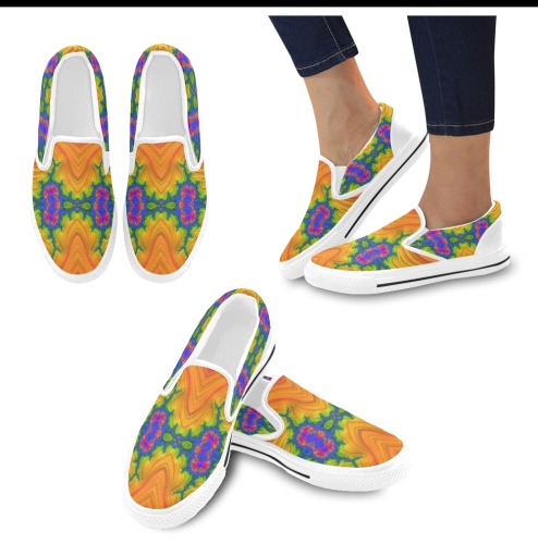 Tropical Rainforest at Monsoon Time Fractal Abstract Women's Slip-on Canvas Shoes (Model 019)