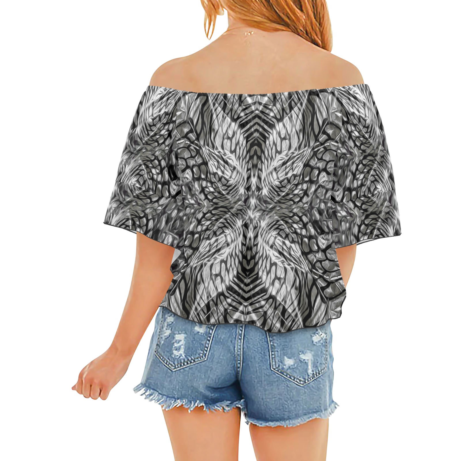 Wired silver strips Off Shoulder Knot Front Blouse (Model T71)