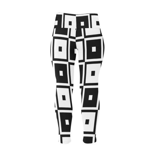 black white mod print Women's Extra Plus Size High Waist Leggings (Model L45)