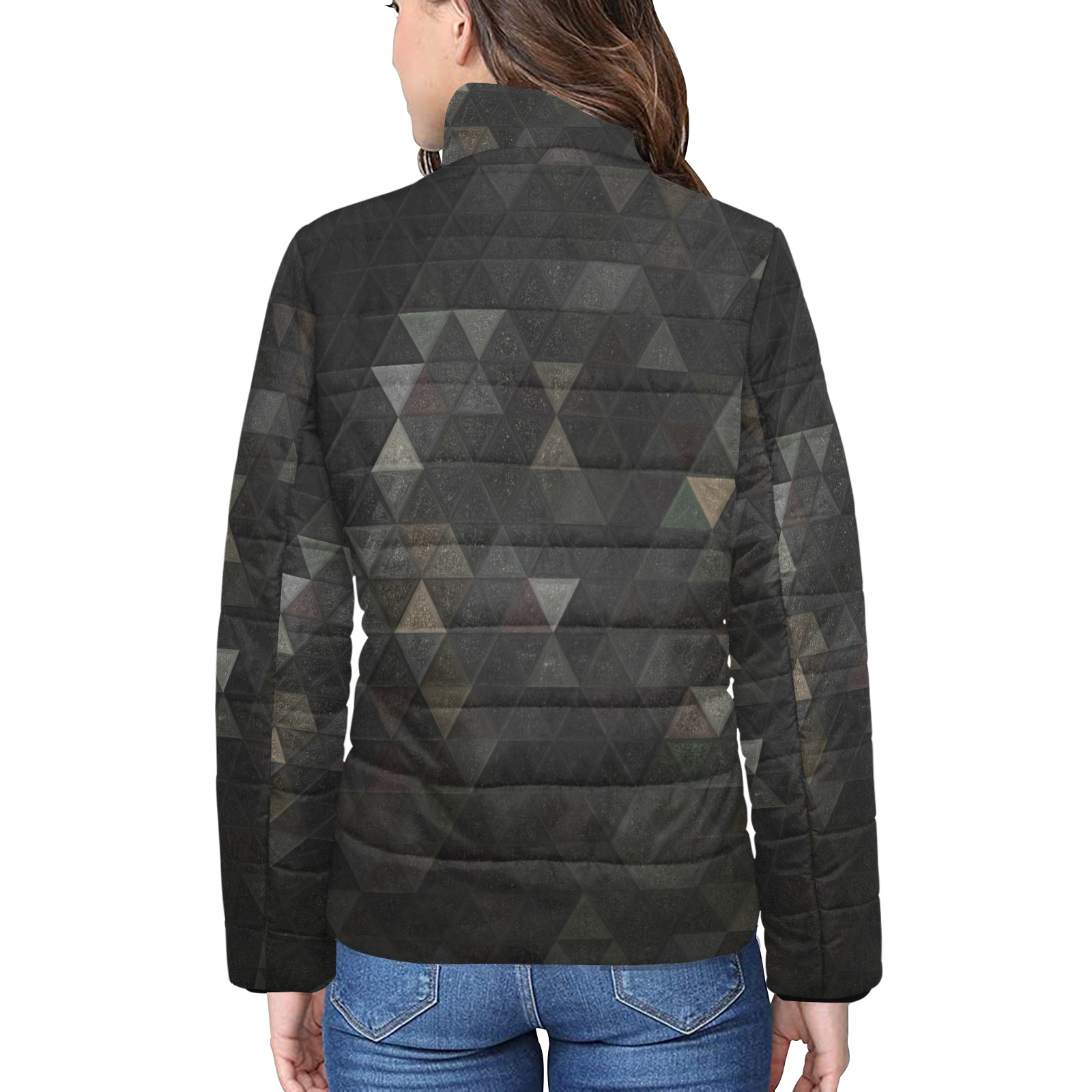 mosaic triangle 26 Women's Stand Collar Padded Jacket (Model H41)