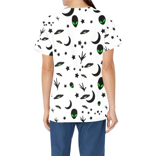 Aliens and Spaceships - White All Over Print Scrub Top