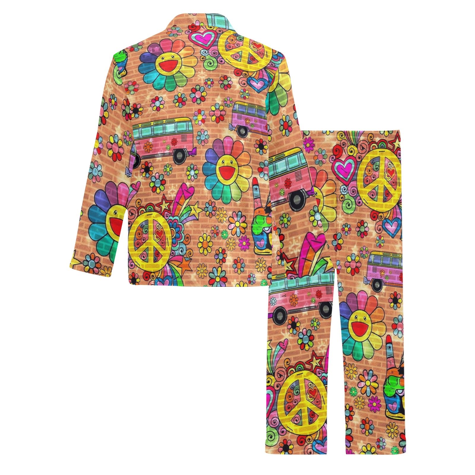 70er Peace by Nico Bielow Men's V-Neck Long Pajama Set