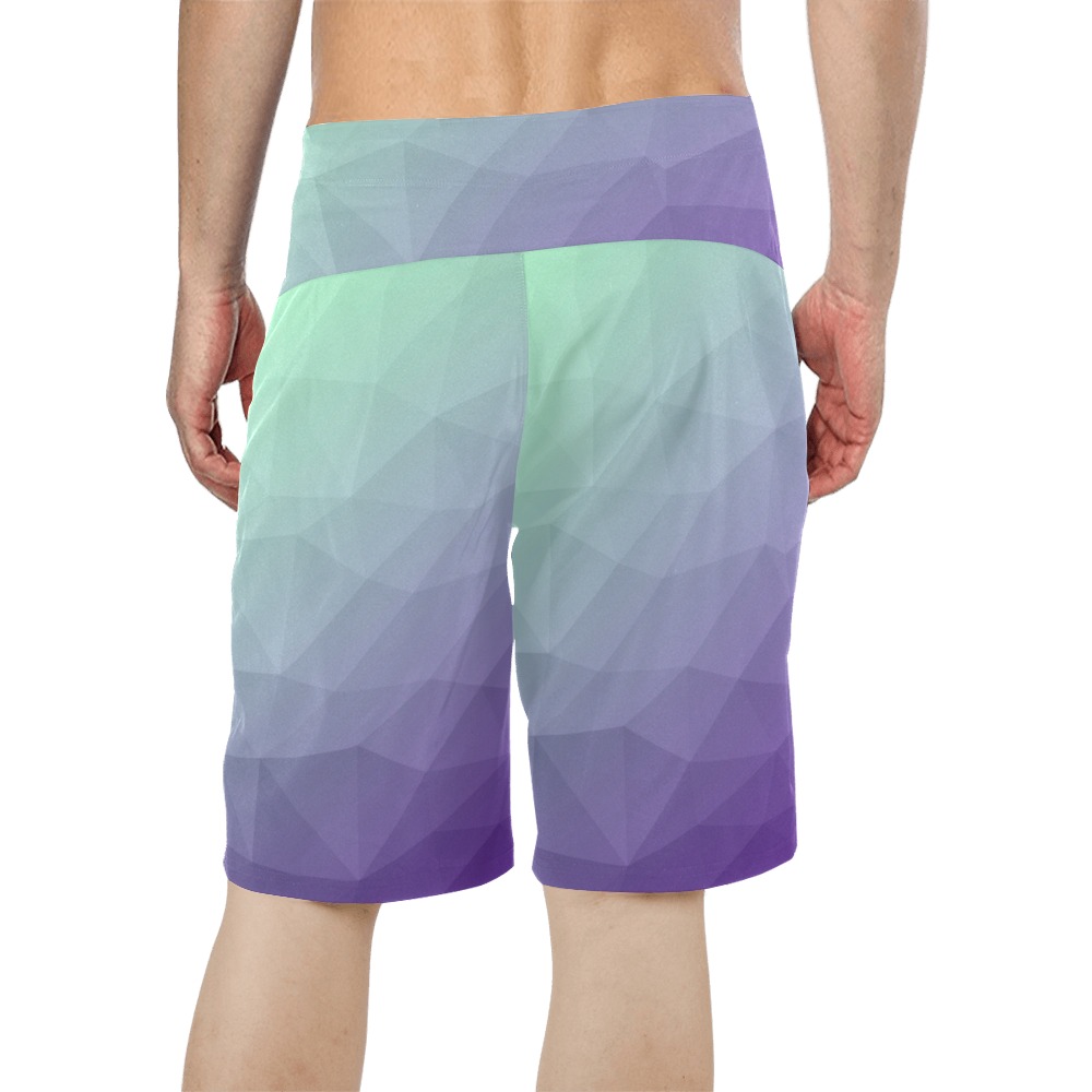 Purple green ombre gradient geometric mesh pattern Men's All Over Print Board Shorts (Model L16)