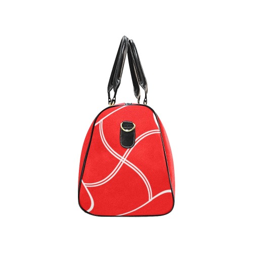 White Interlocking Squares twirled red New Waterproof Travel Bag/Large (Model 1639)