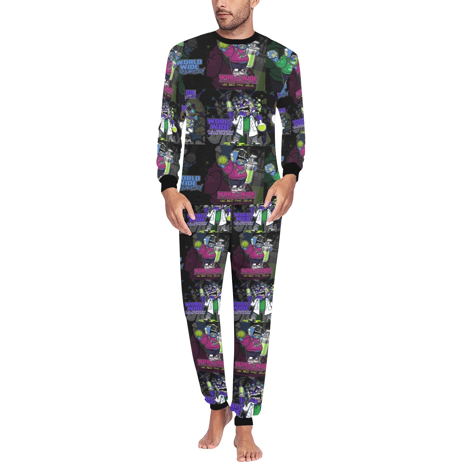 wwcfam Men's All Over Print Pajama Set