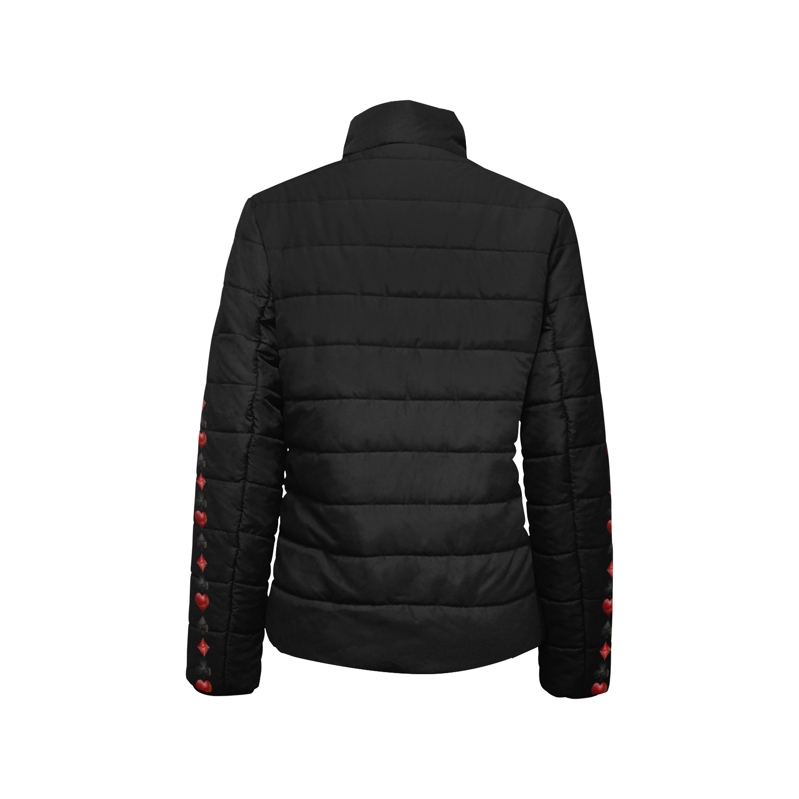 Black and Red Playing Card Shapes / Black Women's Stand Collar Padded Jacket (Model H41)