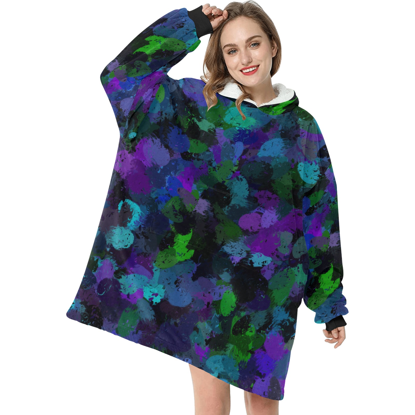 Purple, Black and Blue Abstract Blanket Hoodie for Women