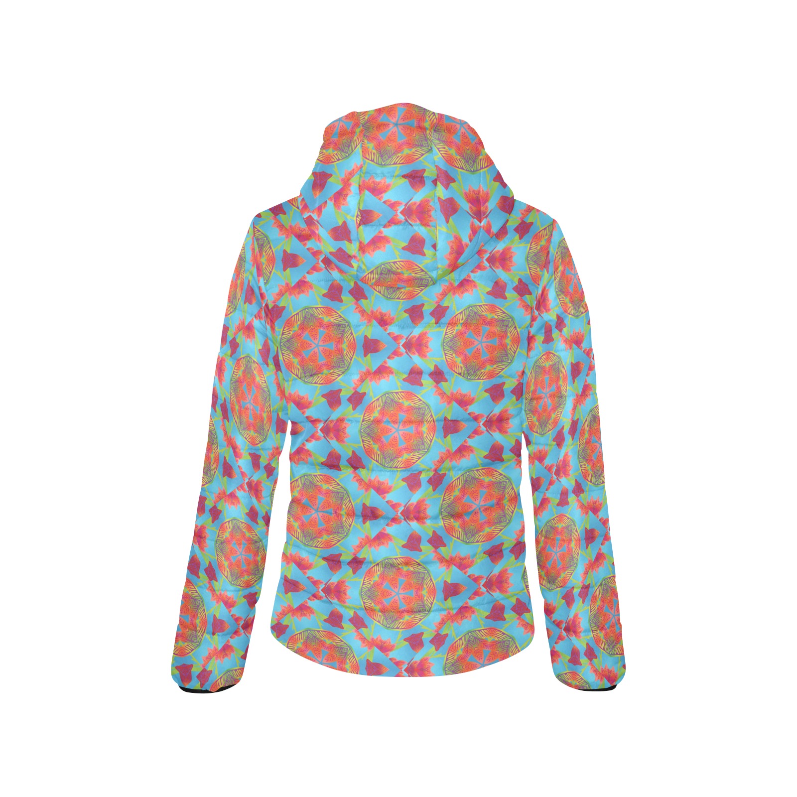 Floral Geometric Hoody Women's Padded Hooded Jacket (Model H46)