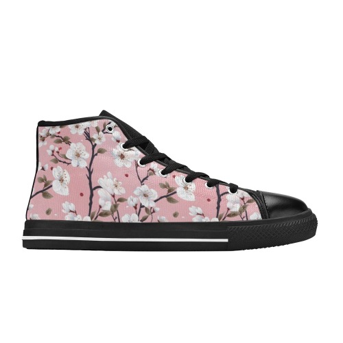 Cherry Blossoms  And Pink Pattern Women's Classic High Top Canvas Shoes (Model 017)