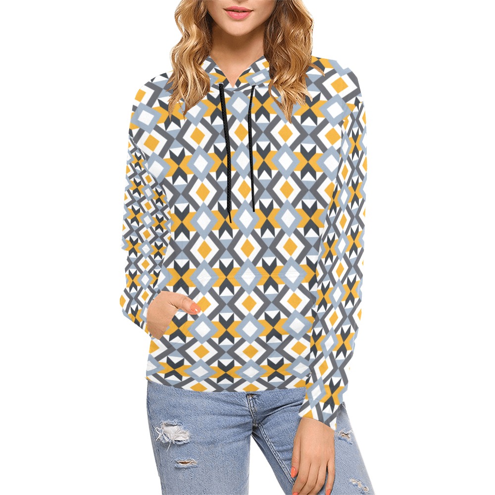 Retro Angles Abstract Geometric Pattern All Over Print Hoodie for Women (USA Size) (Model H13)
