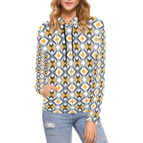 Retro Angles Abstract Geometric Pattern All Over Print Hoodie for Women (USA Size) (Model H13)
