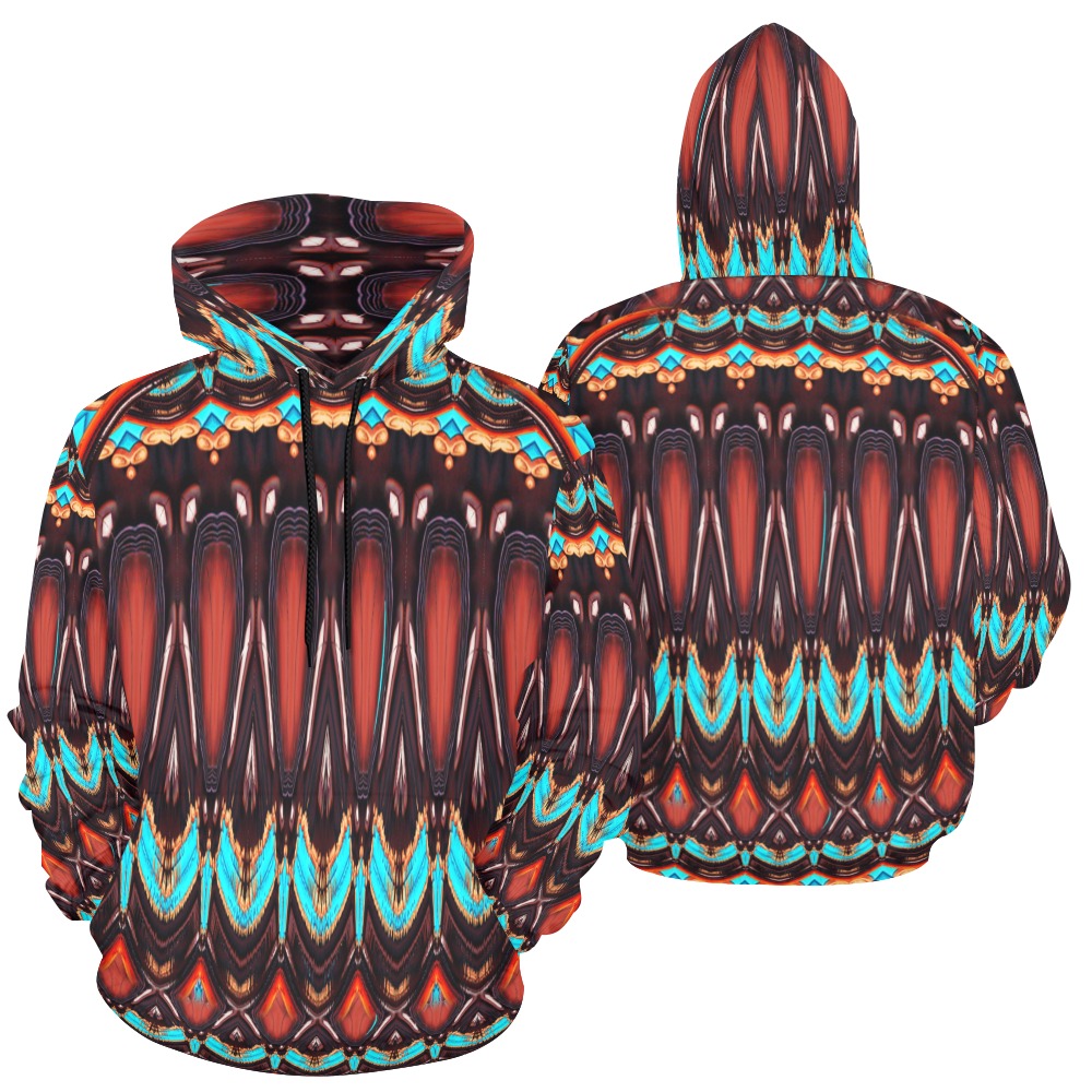 K172 Wood and Turquoise Abstract All Over Print Hoodie for Women (USA Size) (Model H13)