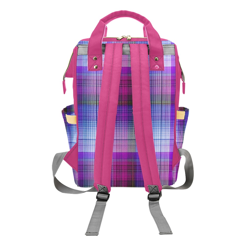 Purple Plaid w/Pink Multi-Function Diaper Backpack/Diaper Bag (Model 1688)