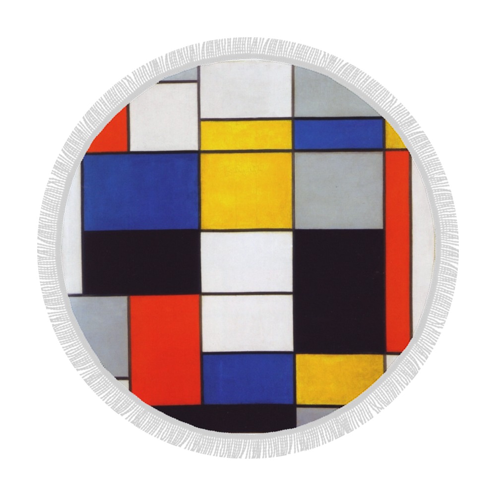 Composition A by Piet Mondrian Circular Beach Shawl 59"x 59"