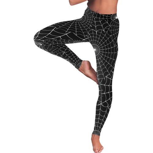 Halloween Spiderwebs - White on Black Women's Low Rise Leggings (Invisible Stitch) (Model L05)