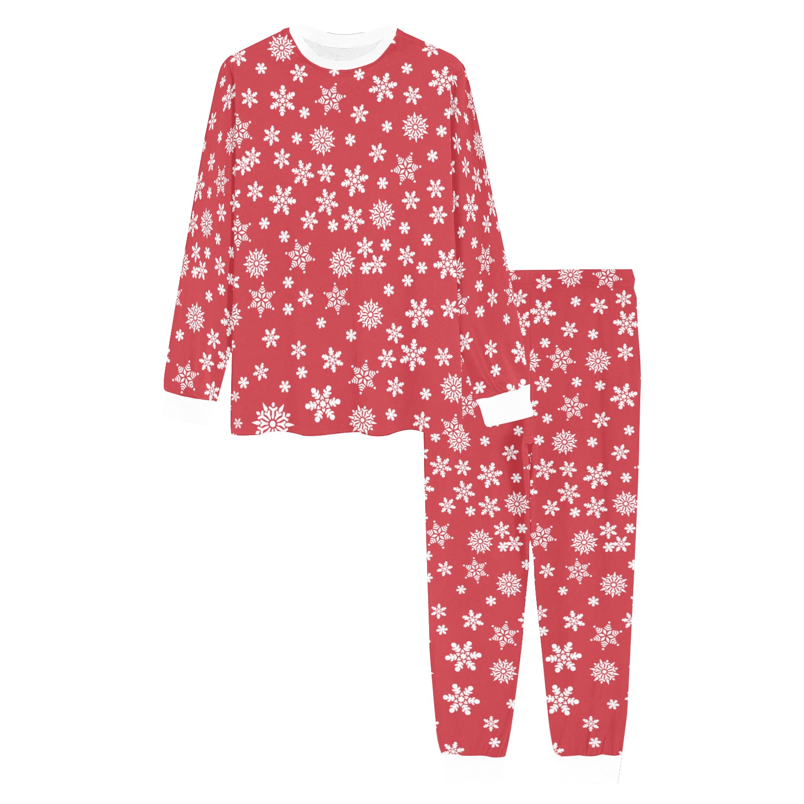 Christmas  White Snowflakes on Red Men's All Over Print Pajama Set