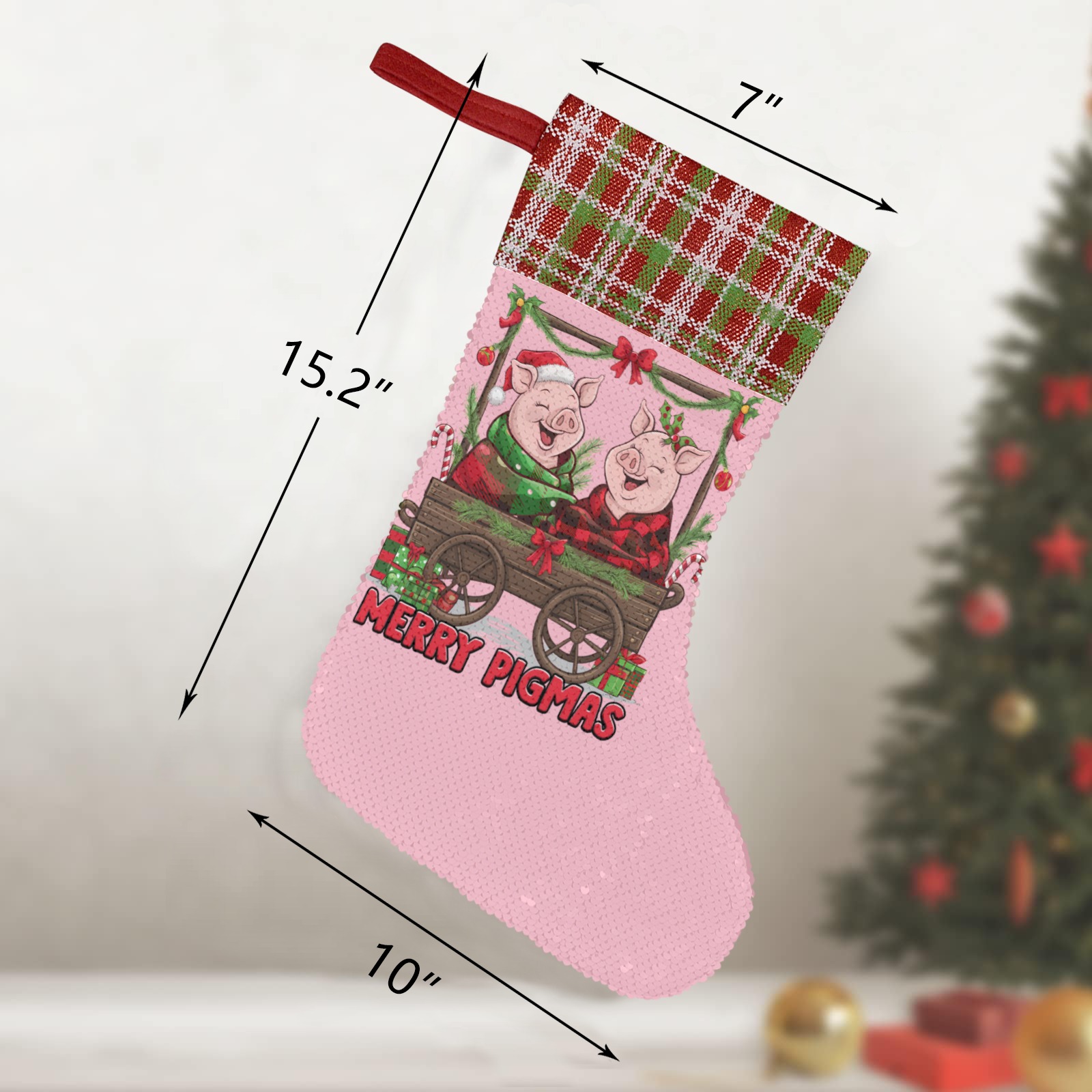 Merry Pigmas Sequin Christmas Stocking