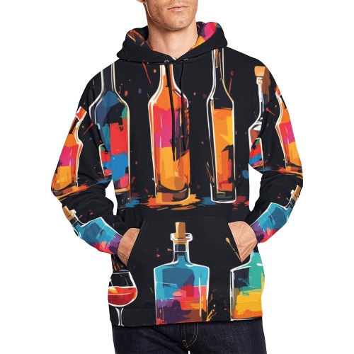 Two rows of colorful bottles and glasses of drinks All Over Print Hoodie for Men (USA Size) (Model H13)
