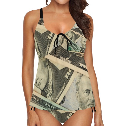 US PAPER CURRENCY Chest Drawstring Swim Dress (Model S30)