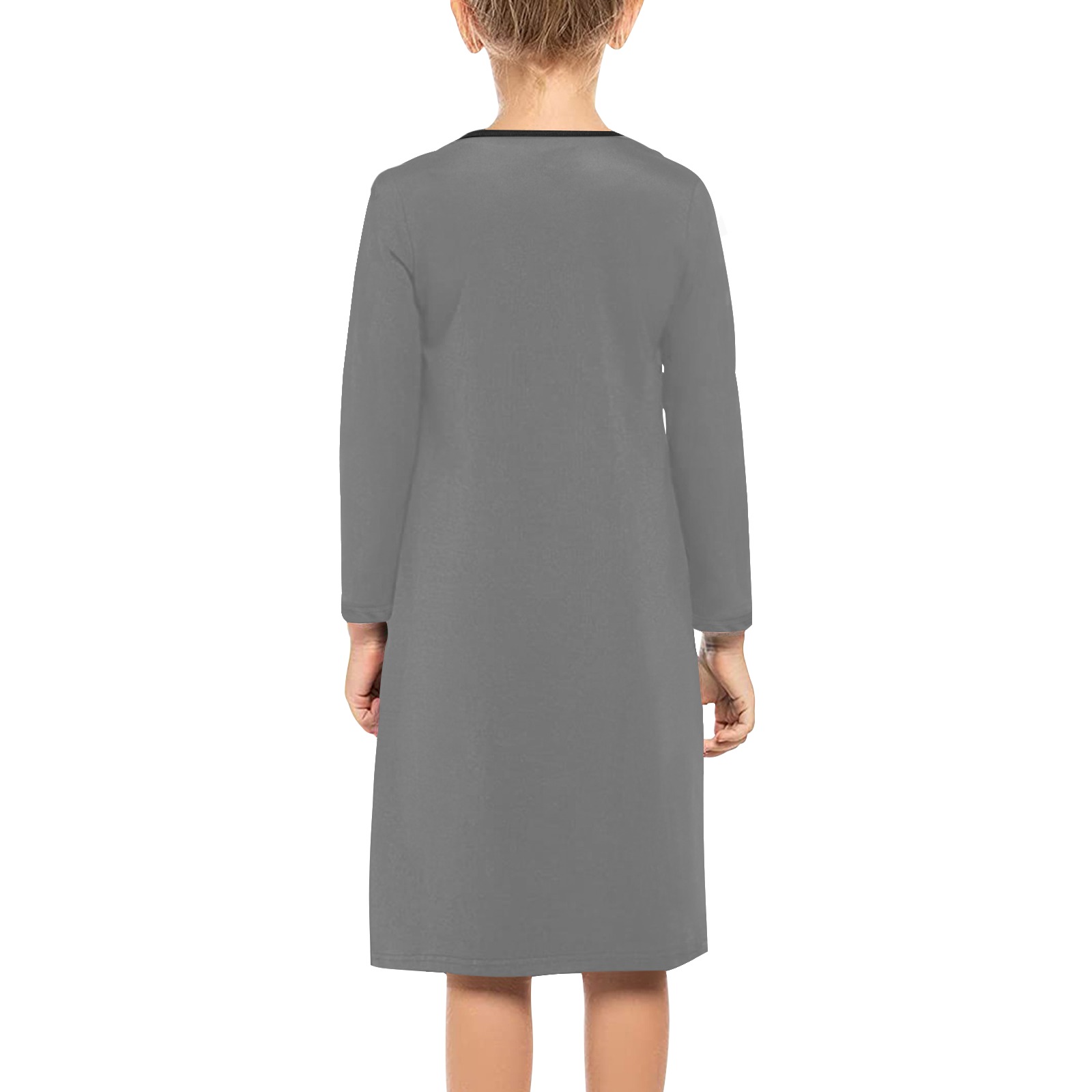 color dim grey Girls' Long Sleeve Dress (Model D59)