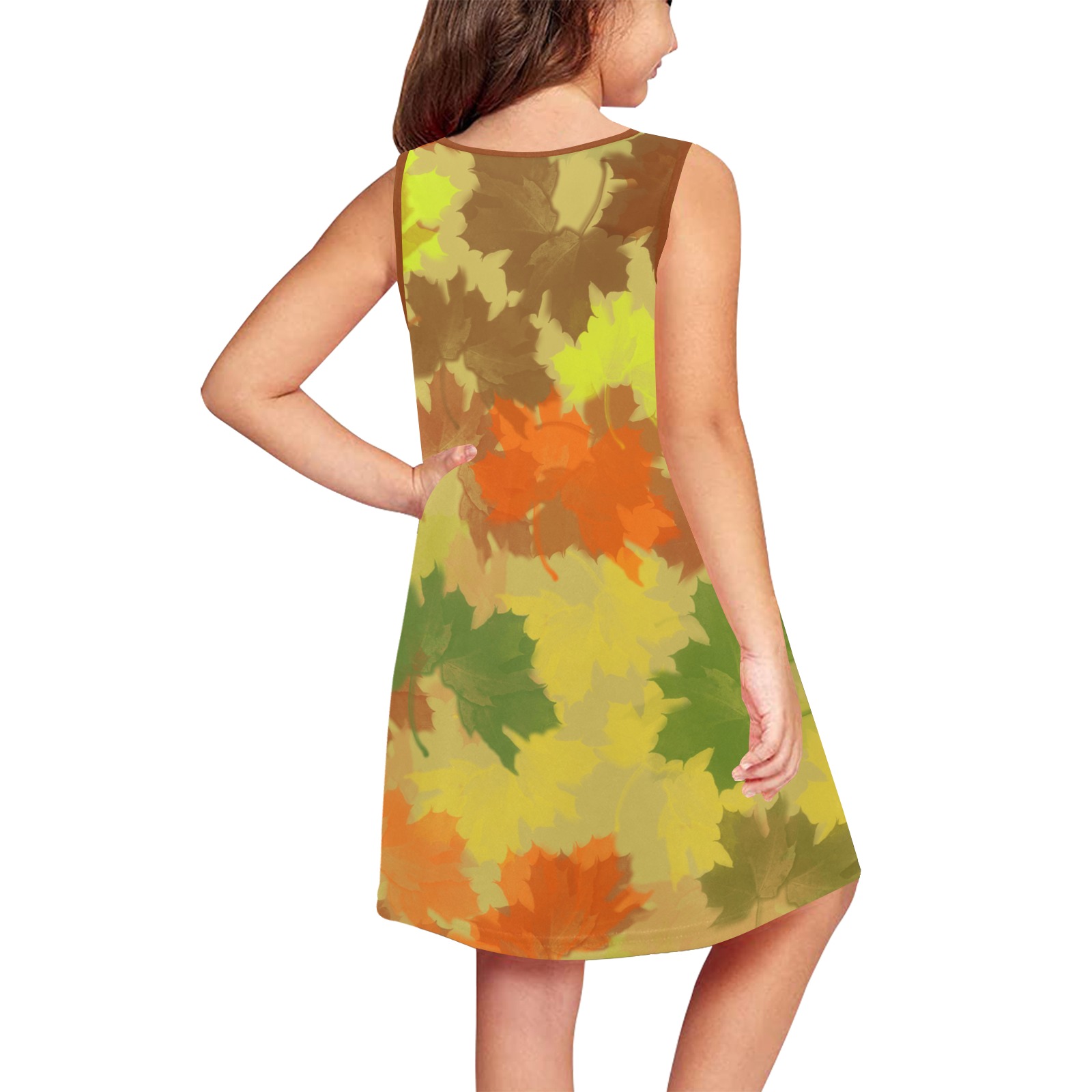 Autumn Leaves / Fall Leaves Girls' Sleeveless Dress (Model D58)