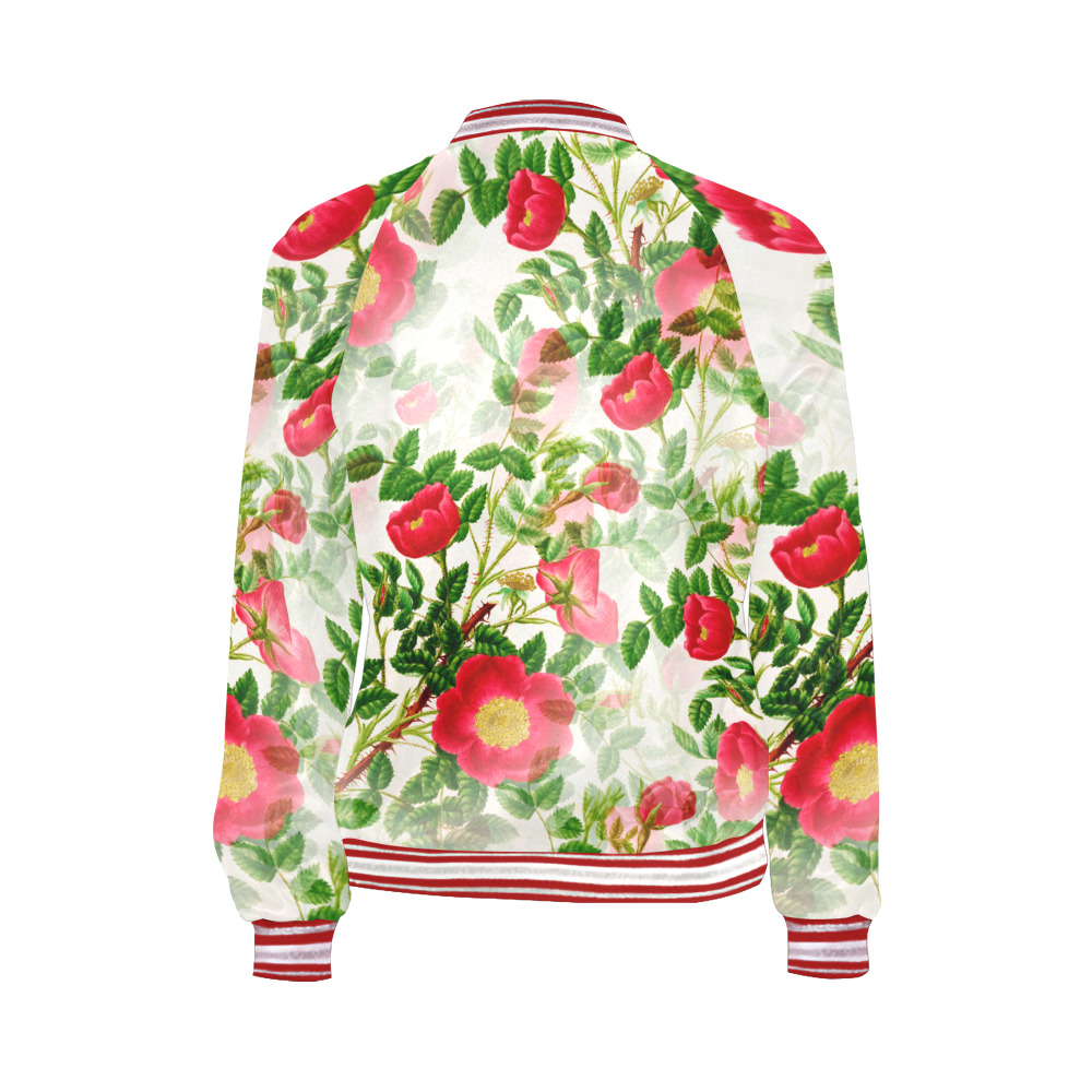 Vintage Red Floral Blossom All Over Print Bomber Jacket for Women (Model H21)