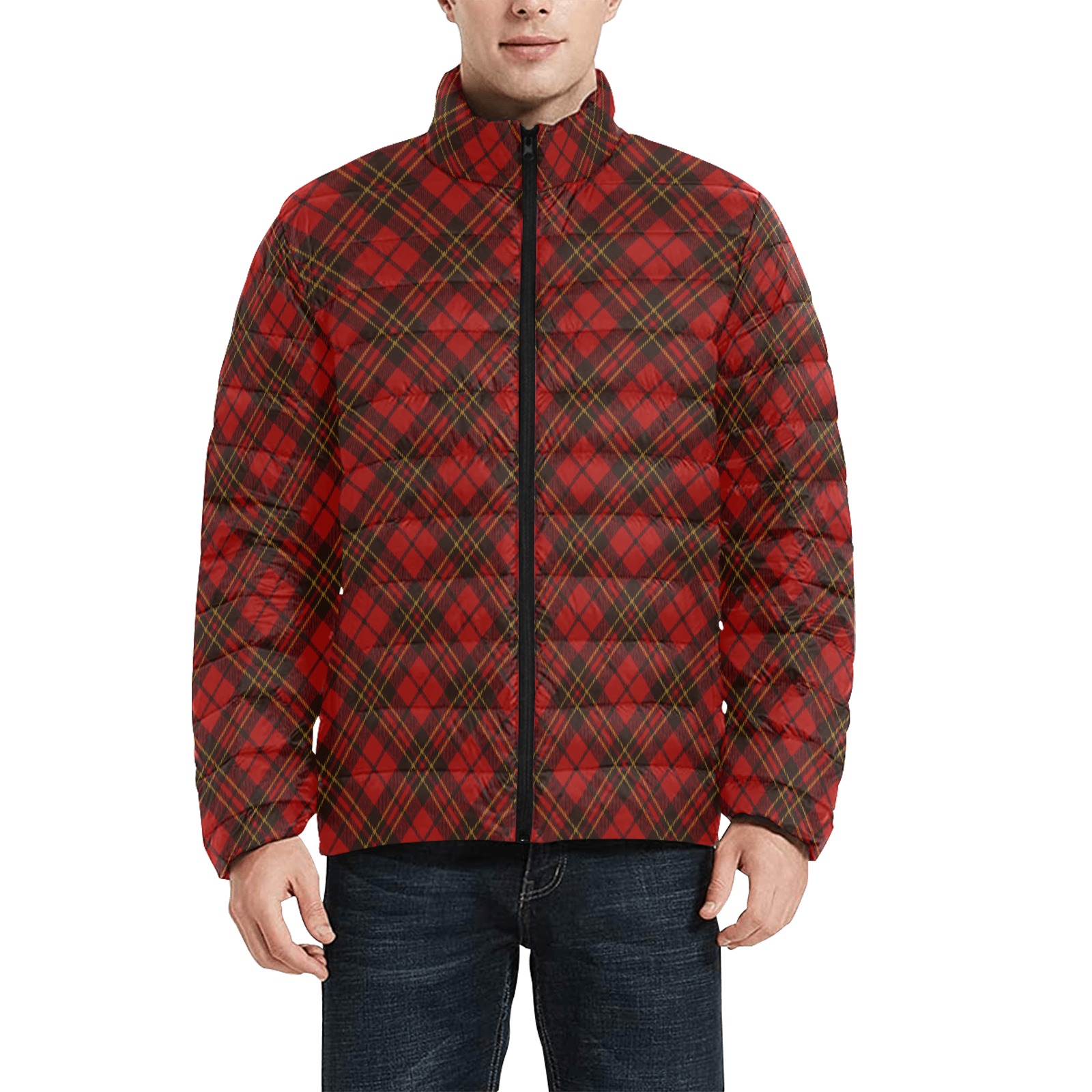Red tartan plaid winter Christmas pattern holidays Men's Stand Collar Padded Jacket (Model H41)
