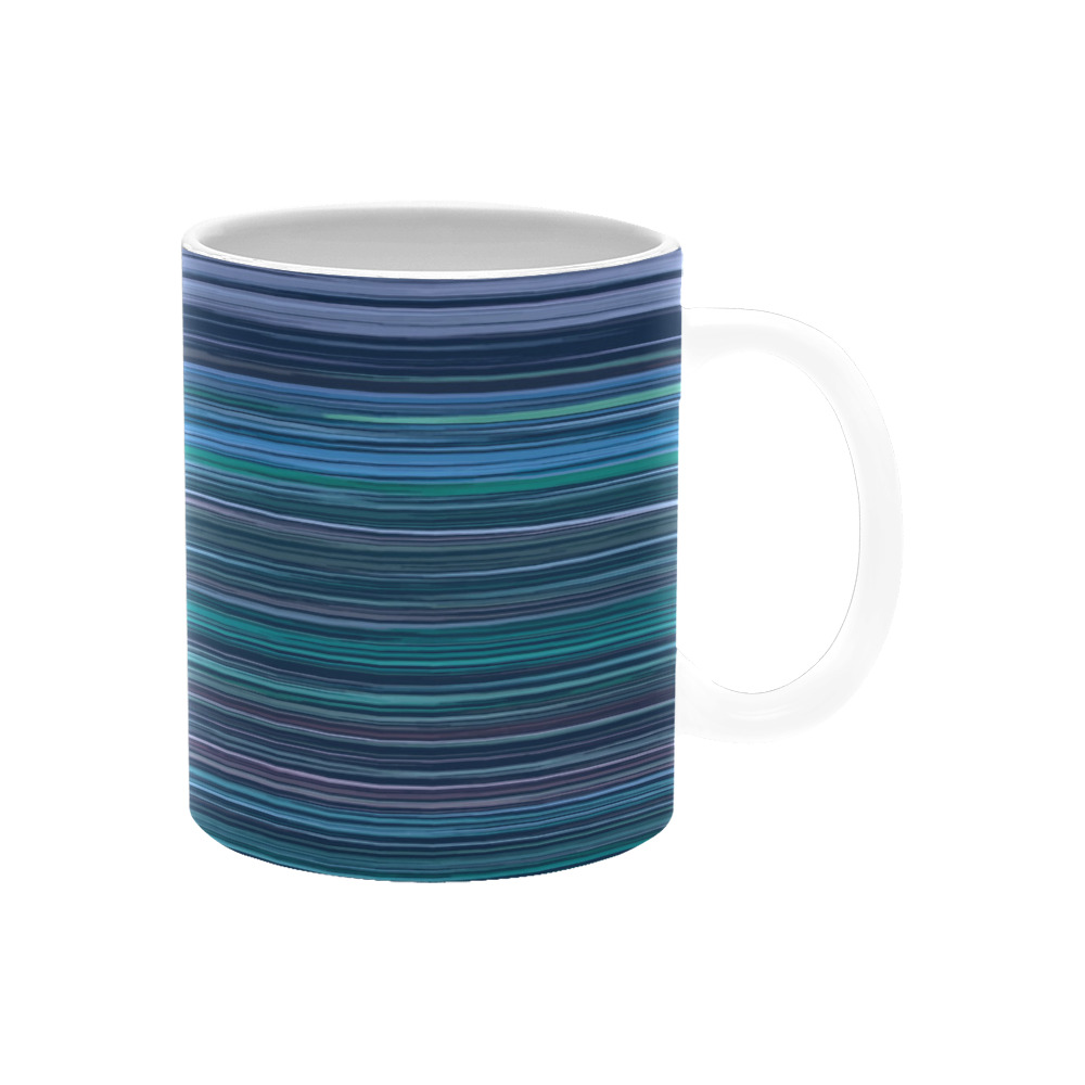 Abstract Blue Horizontal Stripes White Mug(11OZ)