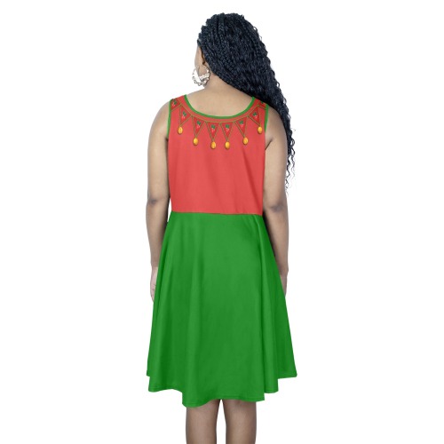 Red Green Elf Costume Sleeveless Expansion Dress (Model D60)